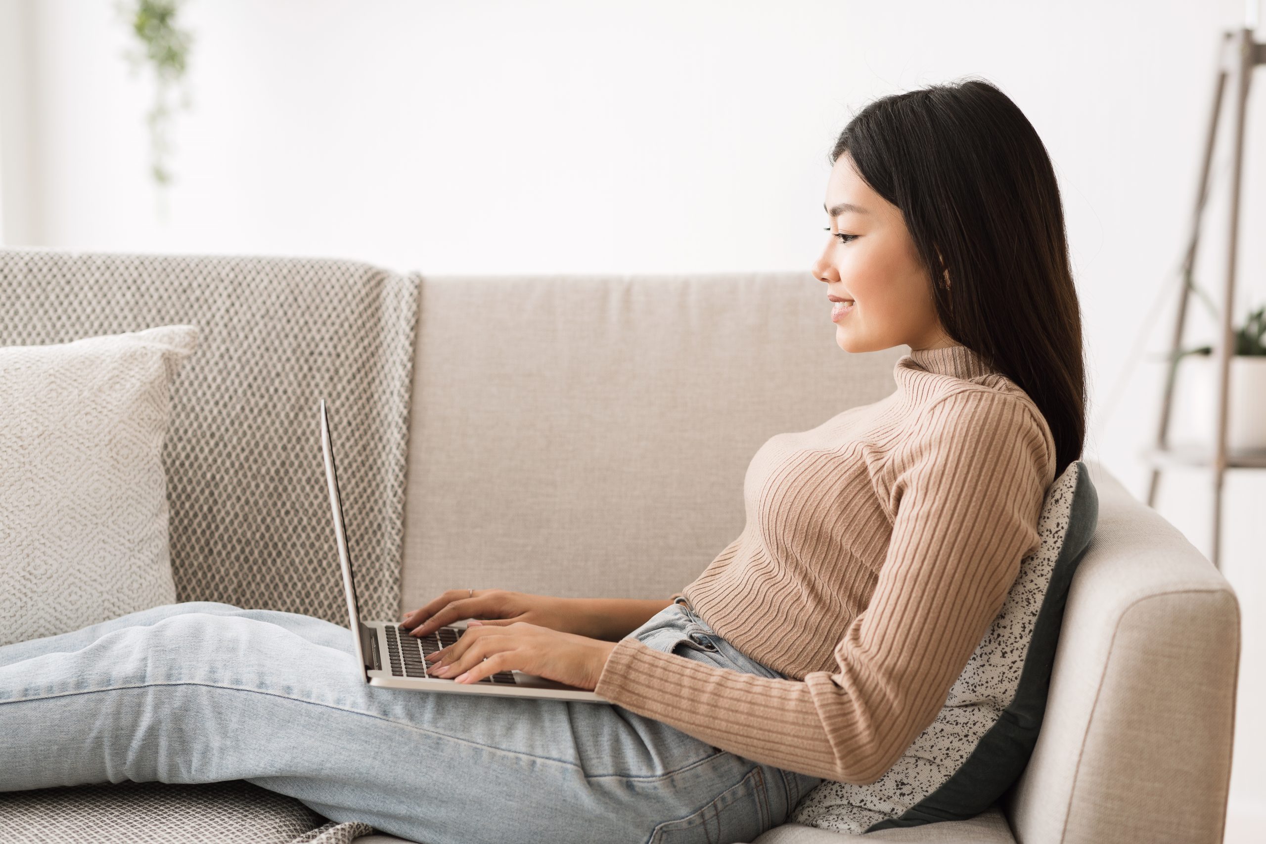 asian freelancer girl working online on laptop