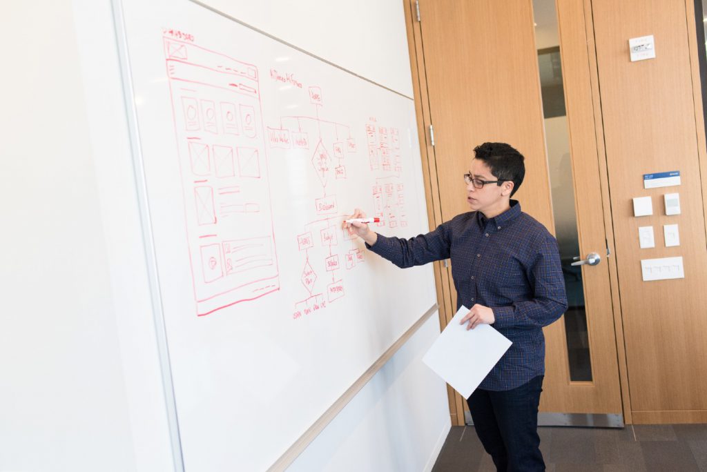 Teacher writing on white board